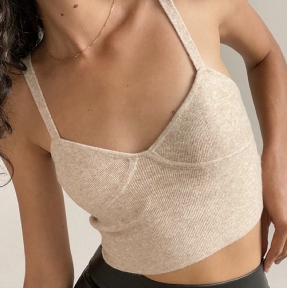 NWT WILFRED Sicily Set Cardigan XS Bustier Tank Top M Heather Tannin Aritzia - Picture 5 of 15